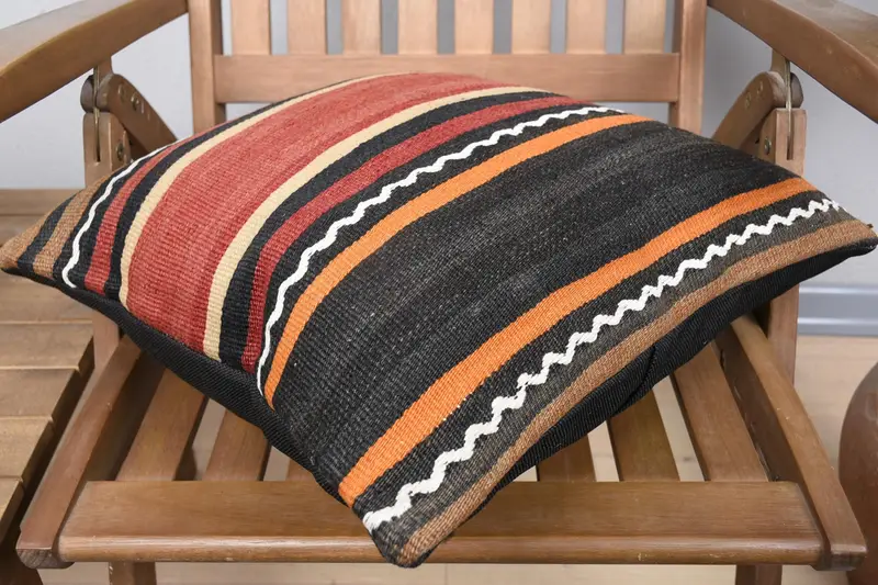Vintage Kilim Pillow, Interior Designer Pillow, Handmade Throw Cushion Cover, 18x18 Red Pillow Cover, Pillow for Sofa, Pillow Sham - 4
