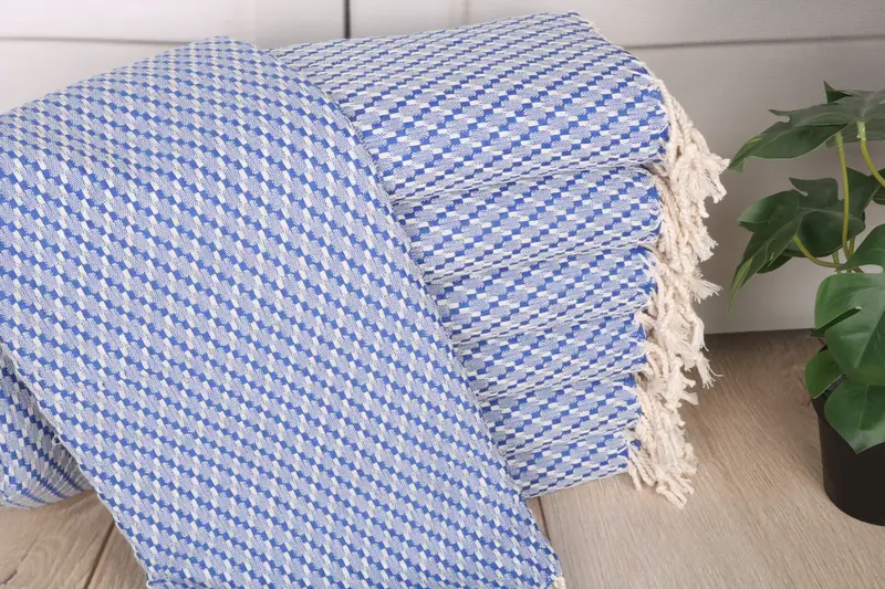 Custom Beach Towel Personalized Sax Blue Organic Cotton, 40x67 Inches