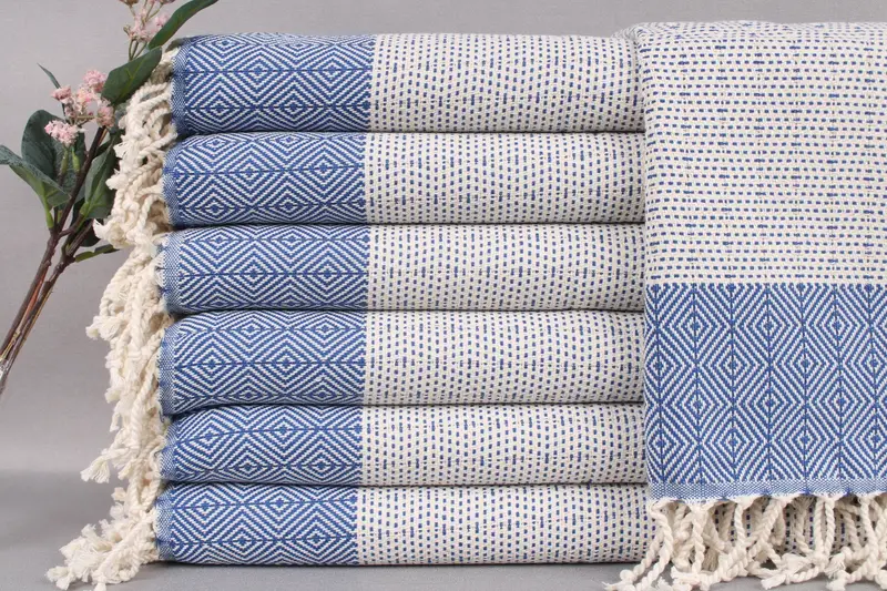 Monogrammed Kitchen Towel Sax Blue with Beige, 18x36 Inches