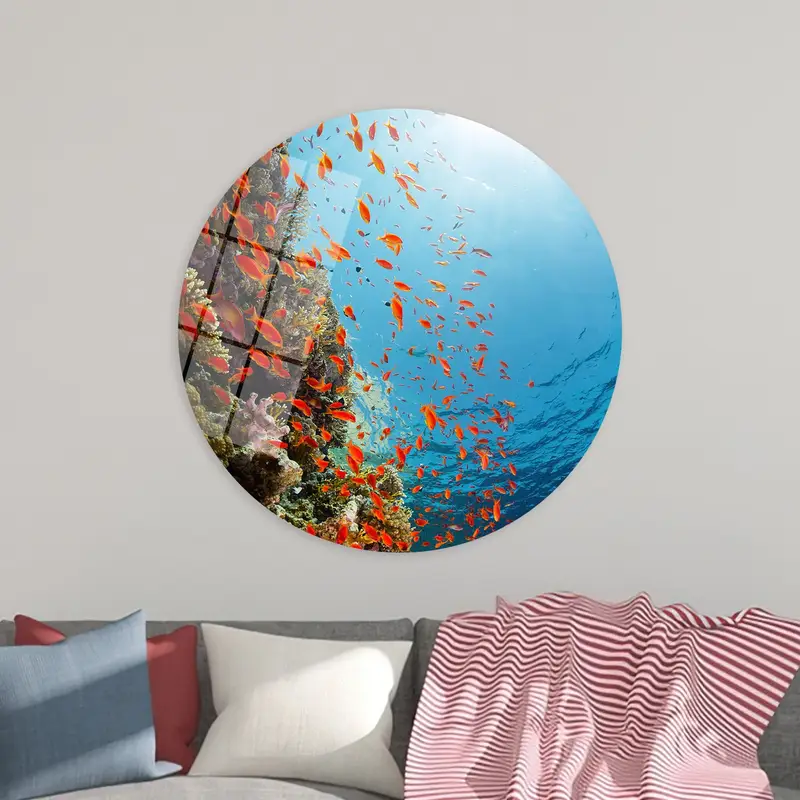 Elegant Sea Landscape with Fishes Printed Canvas Art