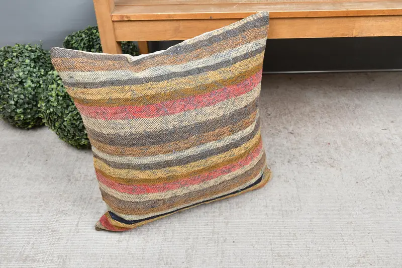 Pillow Case, 20x20 Yellow Pillow Sham, Vintage Pillow, Turkish Pillow, Kilim Pillow Cover, Authentic Pillow Cover, Boho Throw Pillow Case - 7