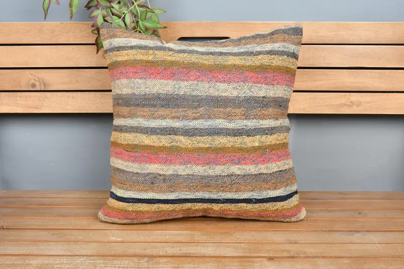Pillow Case, 20x20 Yellow Pillow Sham, Vintage Pillow, Turkish Pillow, Kilim Pillow Cover, Authentic Pillow Cover, Boho Throw Pillow Case - 6
