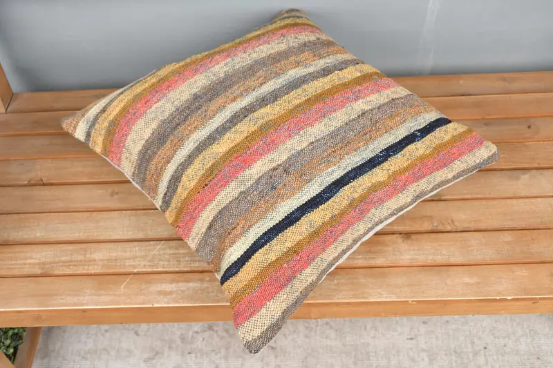 Pillow Case, 20x20 Yellow Pillow Sham, Vintage Pillow, Turkish Pillow, Kilim Pillow Cover, Authentic Pillow Cover, Boho Throw Pillow Case - 2