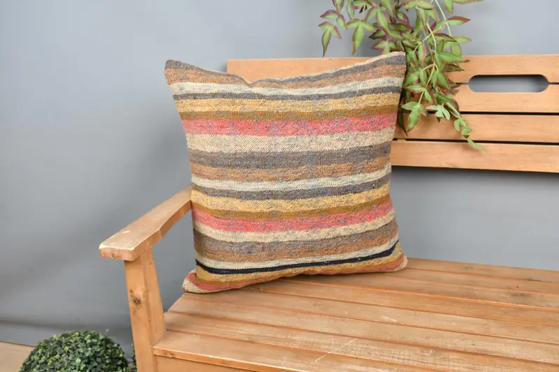 Pillow Case, 20x20 Yellow Pillow Sham, Vintage Pillow, Turkish Pillow, Kilim Pillow Cover, Authentic Pillow Cover, Boho Throw Pillow Case - 1