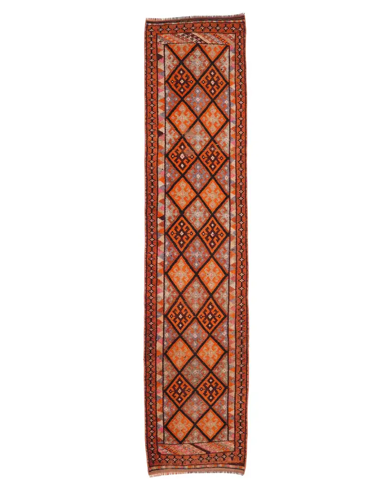 Vintage Runner Rug 2.5x11.1 ft (75x337 cm), Herki Orange Ombré Turkish Rug - 1