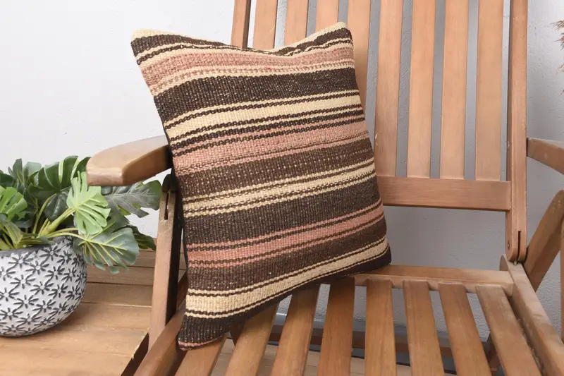 Home Decor Pillow, Ethnical Kilim Rug Pillow, Boho Pillow, 16x16 Brown Pillow Case, Pet Pillow Sham, Pillow, Retro Cushion Cover - 2