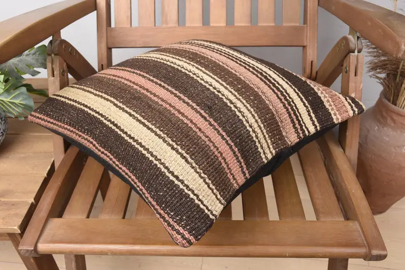 Home Decor Pillow, Ethnical Kilim Rug Pillow, Boho Pillow, 16x16 Brown Pillow Case, Pet Pillow Sham, Pillow, Retro Cushion Cover - 4
