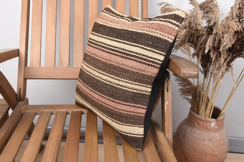 Home Decor Pillow, Ethnical Kilim Rug Pillow, Boho Pillow, 16x16 Brown Pillow Case, Pet Pillow Sham, Pillow, Retro Cushion Cover - 3