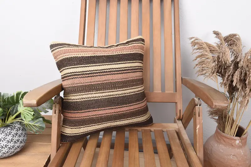Home Decor Pillow, Ethnical Kilim Rug Pillow, Boho Pillow, 16x16 Brown Pillow Case, Pet Pillow Sham, Pillow, Retro Cushion Cover - 1