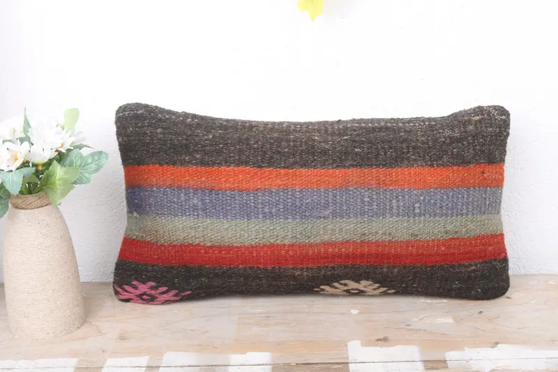 Vintage Kilim Pillow, Boho Pillow Sham Cover, Pillow Case, Gift Pillow, 8x16 Red Pillow Case, Armchair Cushion Case - 2