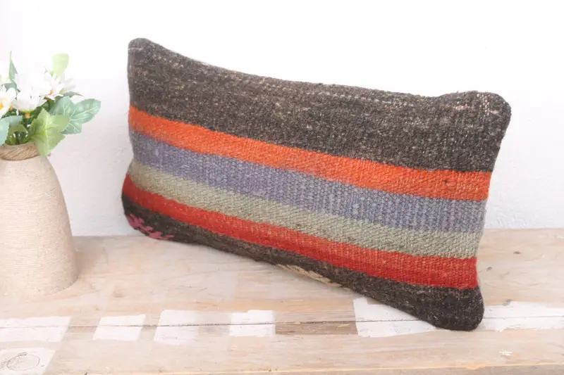 Vintage Kilim Pillow, Boho Pillow Sham Cover, Pillow Case, Gift Pillow, 8x16 Red Pillow Case, Armchair Cushion Case - 4