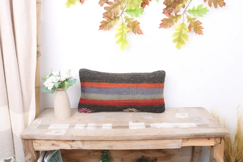 Vintage Kilim Pillow, Boho Pillow Sham Cover, Pillow Case, Gift Pillow, 8x16 Red Pillow Case, Armchair Cushion Case - 1