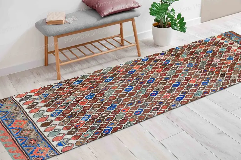 ブルー & ブラウン オレンジ パターン プリント ラグ - モダンなホームデコレーション