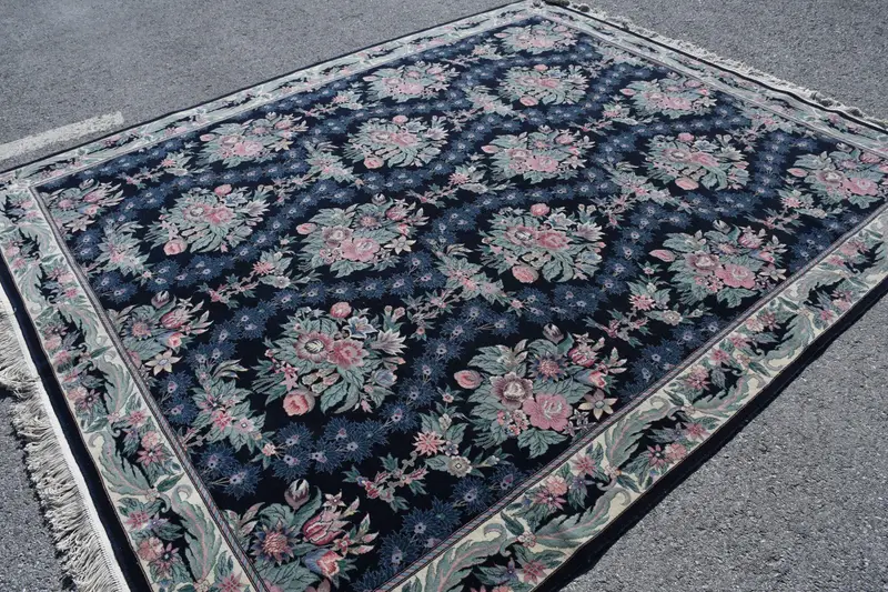 Türk Büyük Boy Halı, 8.2x9.8 ft Vintage Halı, Mavi Oushak Yün Halı - 1