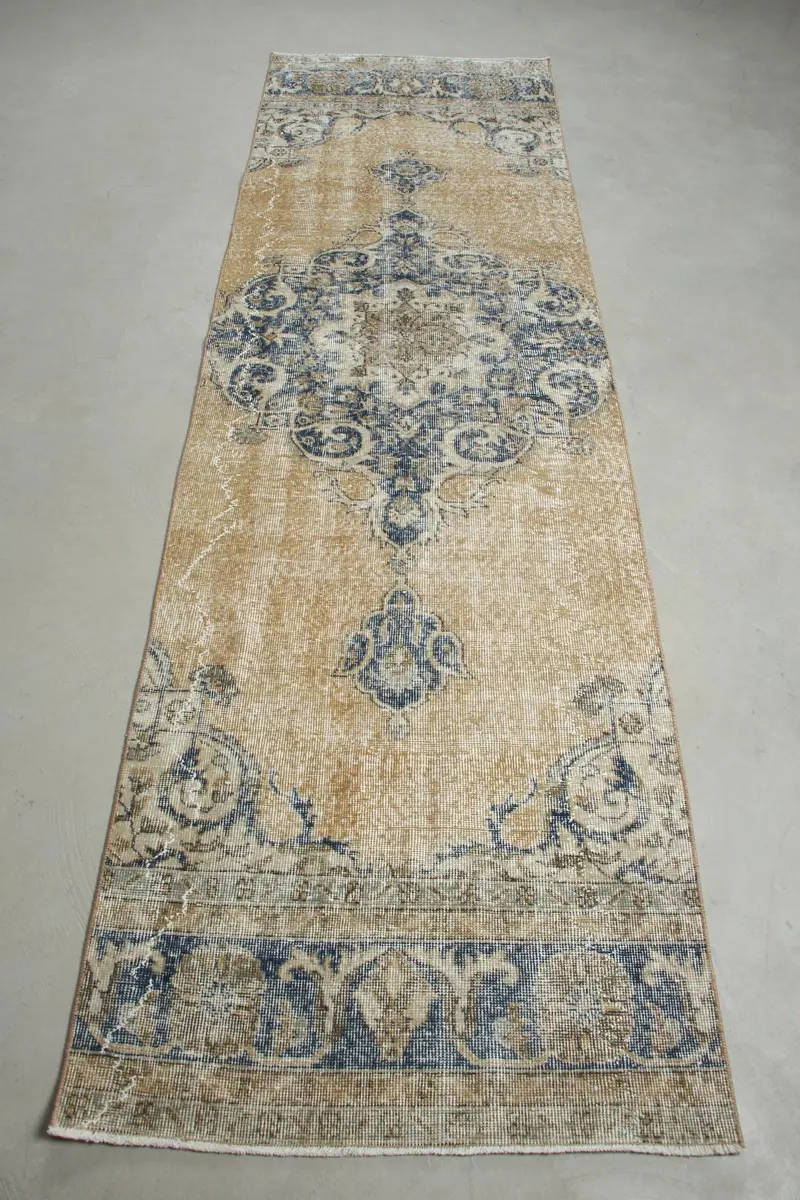 Yellow & Blue Rug, 3x10.2 ft Solid Pattern