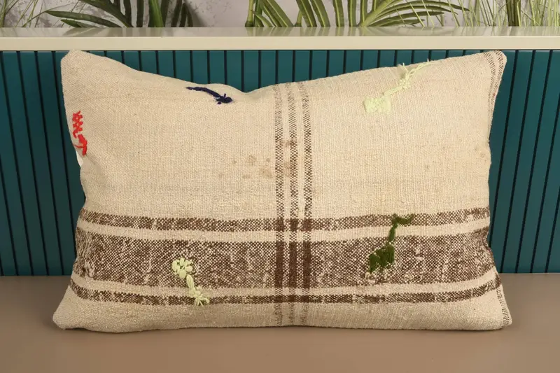 Turkish Brown Pillow, Striped Antique 16x24 inch Pillowcase - 1