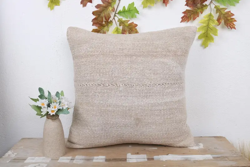 Interior Designer Pillow, Accent Throw Cushion Case, 18x18 Beige Pillow Case, Pillow, Throw Kilim Pillow, Ethnical Kilim Rug Pillow - 2