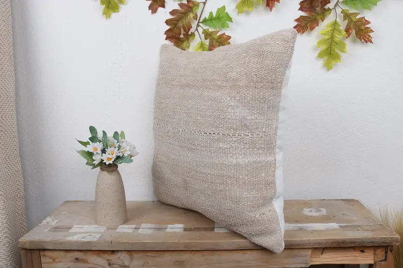 Interior Designer Pillow, Accent Throw Cushion Case, 18x18 Beige Pillow Case, Pillow, Throw Kilim Pillow, Ethnical Kilim Rug Pillow - 4