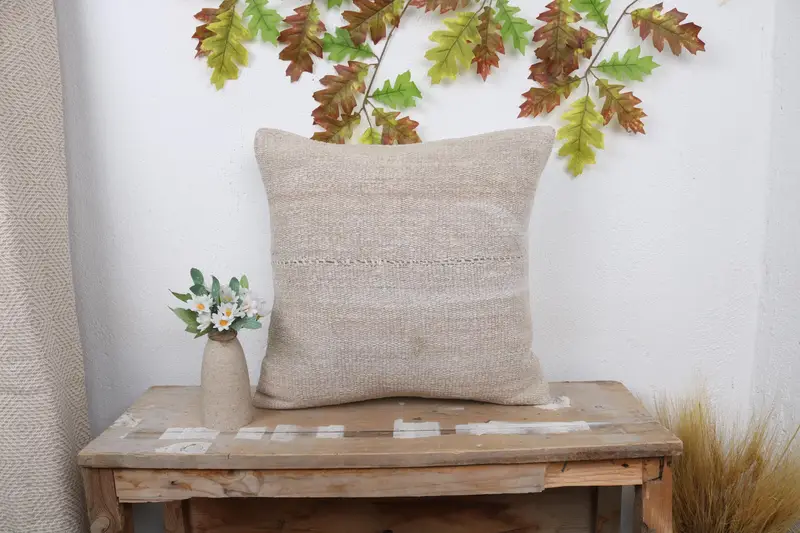 Interior Designer Pillow, Accent Throw Cushion Case, 18x18 Beige Pillow Case, Pillow, Throw Kilim Pillow, Ethnical Kilim Rug Pillow - 1