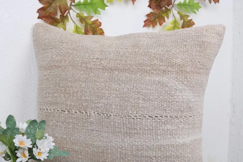 Interior Designer Pillow, Accent Throw Cushion Case, 18x18 Beige Pillow Case, Pillow, Throw Kilim Pillow, Ethnical Kilim Rug Pillow - 5