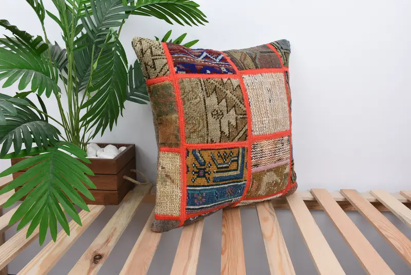 Pillow Case, Vintage Kilim Throw Pillow, Pillow for Couch, Home Decor Pillow, 18x18 Brown Pillow Case, Accent Pillow Case, Anatolian Cushion - 4
