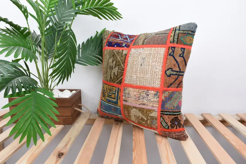 Pillow Case, Vintage Kilim Throw Pillow, Pillow for Couch, Home Decor Pillow, 18x18 Brown Pillow Case, Accent Pillow Case, Anatolian Cushion - 5