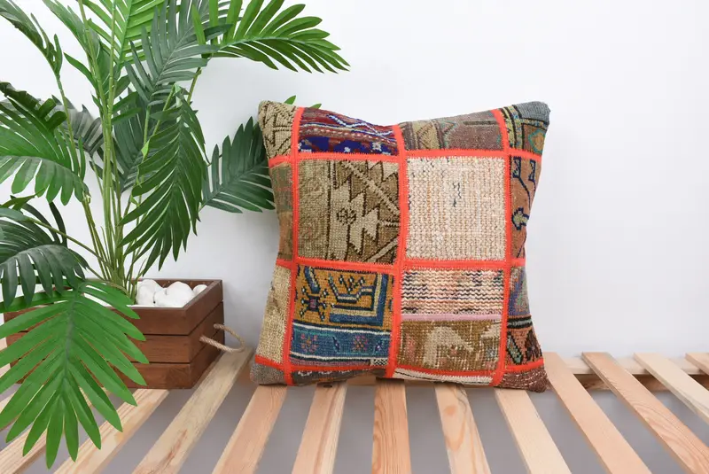 Pillow Case, Vintage Kilim Throw Pillow, Pillow for Couch, Home Decor Pillow, 18x18 Brown Pillow Case, Accent Pillow Case, Anatolian Cushion - 1