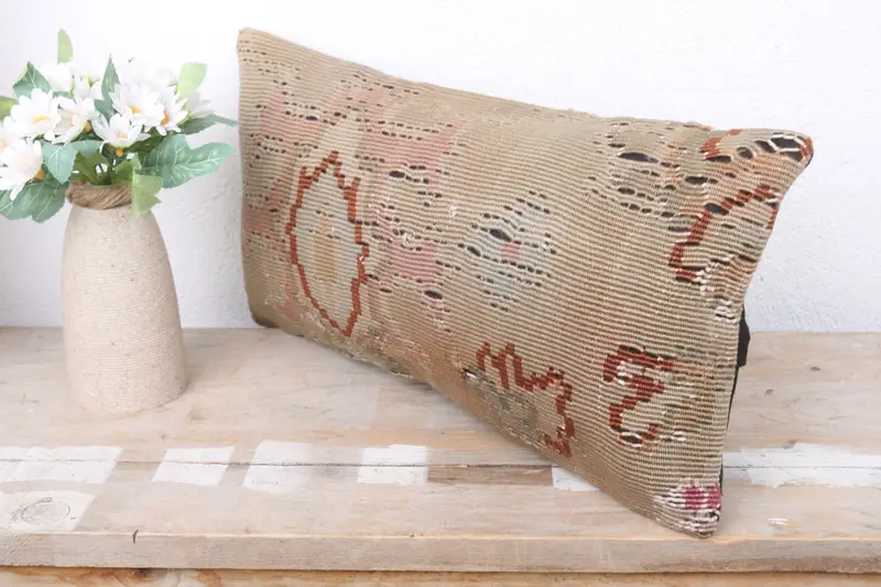 Cotton Pillow Sham, Interior Designer Pillow, 8x16 Brown Pillow, Retro Cushion Cover, Gift Pillow, Cushion Cover, Traditional Pillow, Kilim Pillow - 4