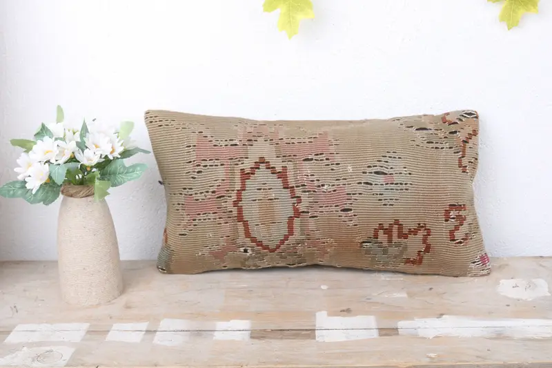 Cotton Pillow Sham, Interior Designer Pillow, 8x16 Brown Pillow, Retro Cushion Cover, Gift Pillow, Cushion Cover, Traditional Pillow, Kilim Pillow - 2