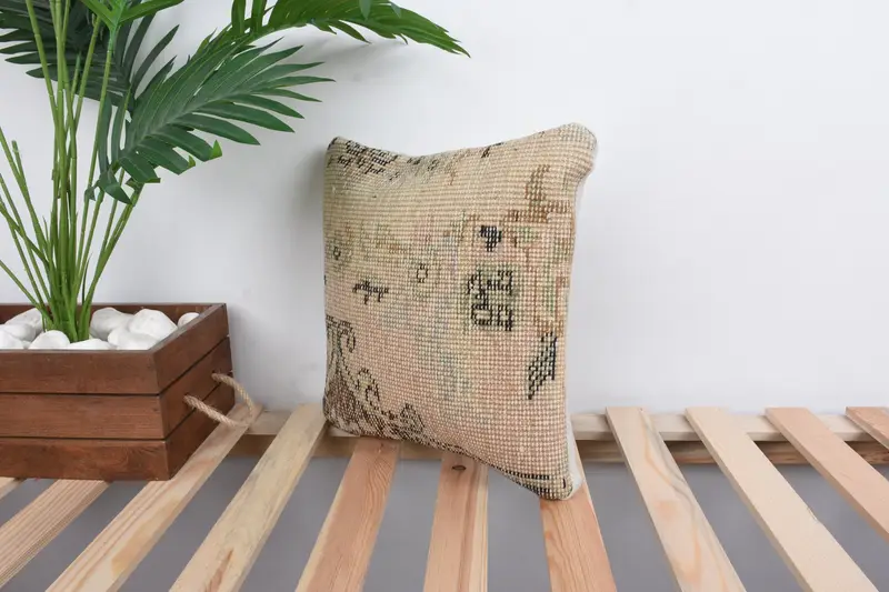 12x12 Beige Pillow Case, Vintage Kilim Pillow, Aesthetic Cushion, Pillow Cover, Custom Cushion, Pillow for Sofa, Kilim Cushion Sham - 5