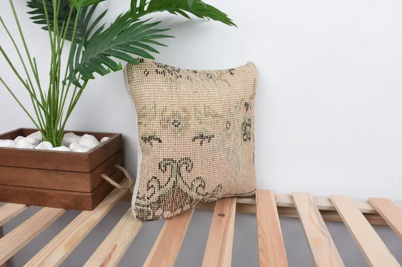 12x12 Beige Pillow Case, Vintage Kilim Pillow, Aesthetic Cushion, Pillow Cover, Custom Cushion, Pillow for Sofa, Kilim Cushion Sham - 4