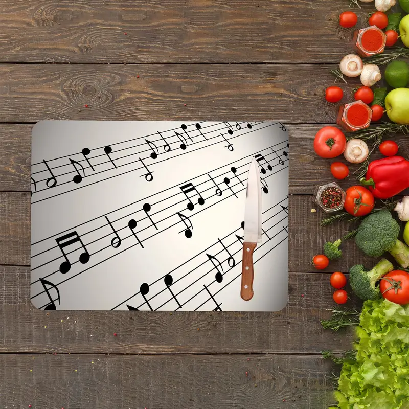 Modaya Uygun Kaymaz Ayaklı Müzik Temalı Cam Kesme Tahtası