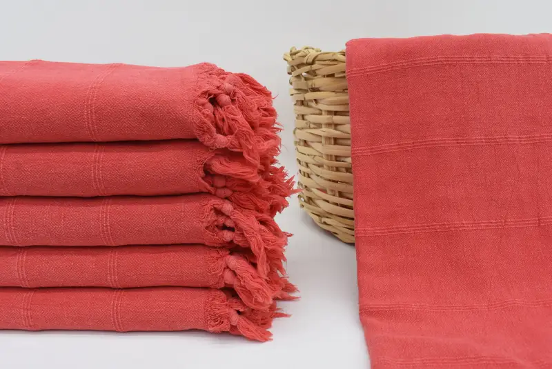 Red Stonewashed Turkish Towel, Personalized Beach Towel, 67x36 Inches