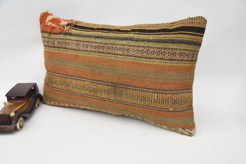 Vintage Kilim Pillow, Turkish Corner Cushion, Kilim Pillow, 12x20 Orange Pillow Case, Throw Kilim Pillow, Bench Pillow, Pillow Sham - 3