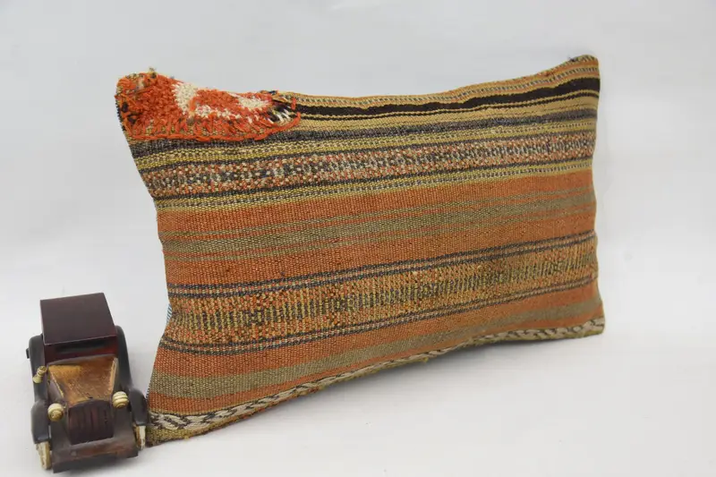 Vintage Kilim Pillow, Turkish Corner Cushion, Kilim Pillow, 12x20 Orange Pillow Case, Throw Kilim Pillow, Bench Pillow, Pillow Sham - 2