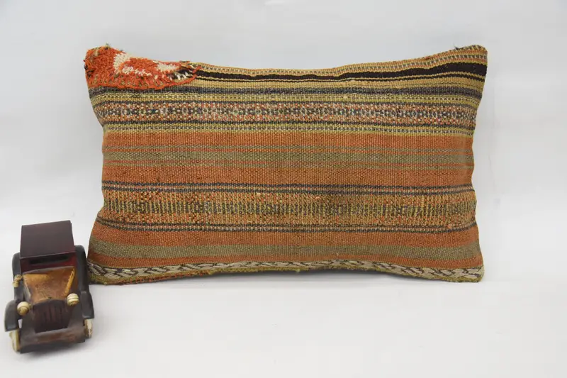 Vintage Kilim Pillow, Turkish Corner Cushion, Kilim Pillow, 12x20 Orange Pillow Case, Throw Kilim Pillow, Bench Pillow, Pillow Sham - 4