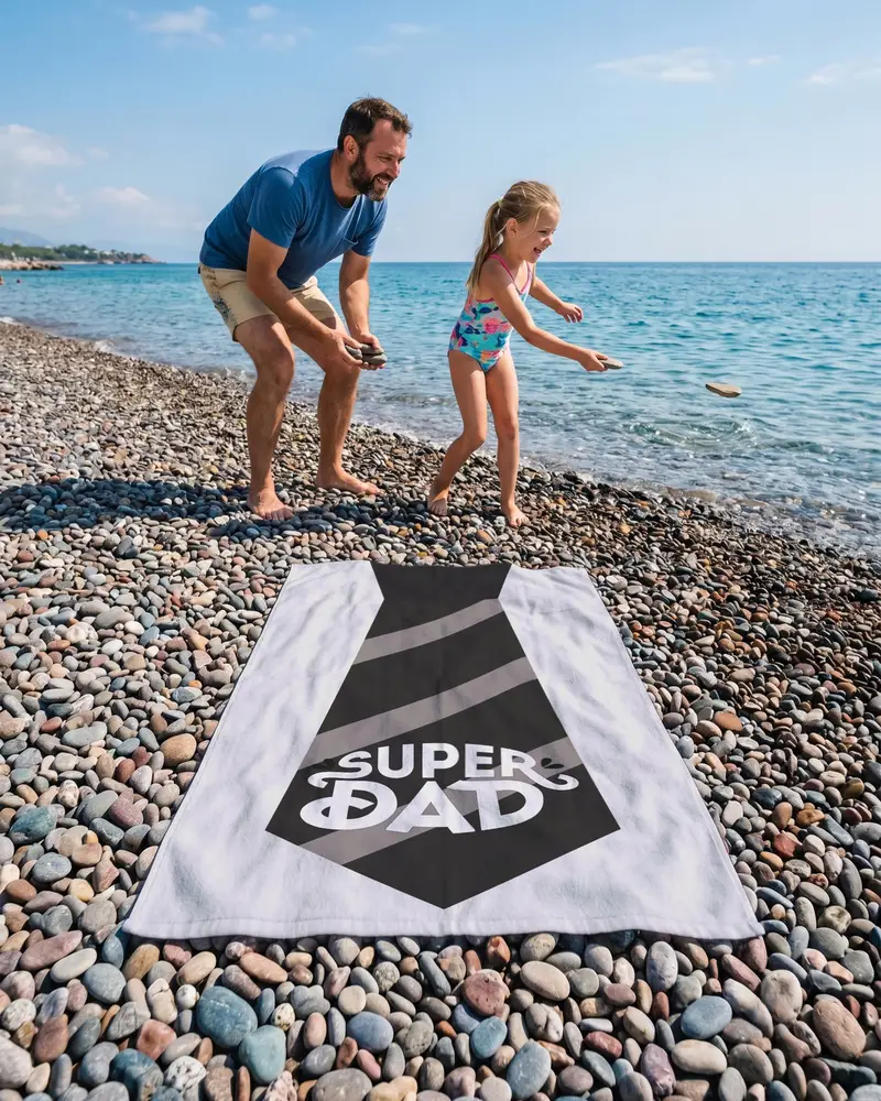 Personalized Tie Design Beach Towel, Super Dad Father’s Day Gift - 1