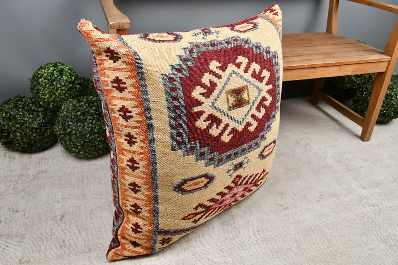 Home Decor Pillow, Vintage Cushion Case, 32x32 Red Cushion, Retro Cushion Cover, Vintage Pillow, Cushion Case, Boho Pillow, Turkish Bench Pillow - 7