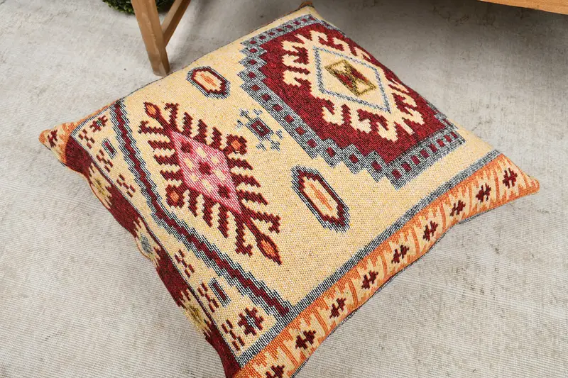 Home Decor Pillow, Vintage Cushion Case, 32x32 Red Cushion, Retro Cushion Cover, Vintage Pillow, Cushion Case, Boho Pillow, Turkish Bench Pillow - 8