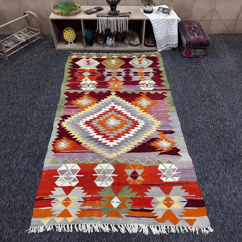 Alfombra de 4,8x9,1 pies, alfombra vintage turca, alfombra de lana de camuflaje rojo - 1