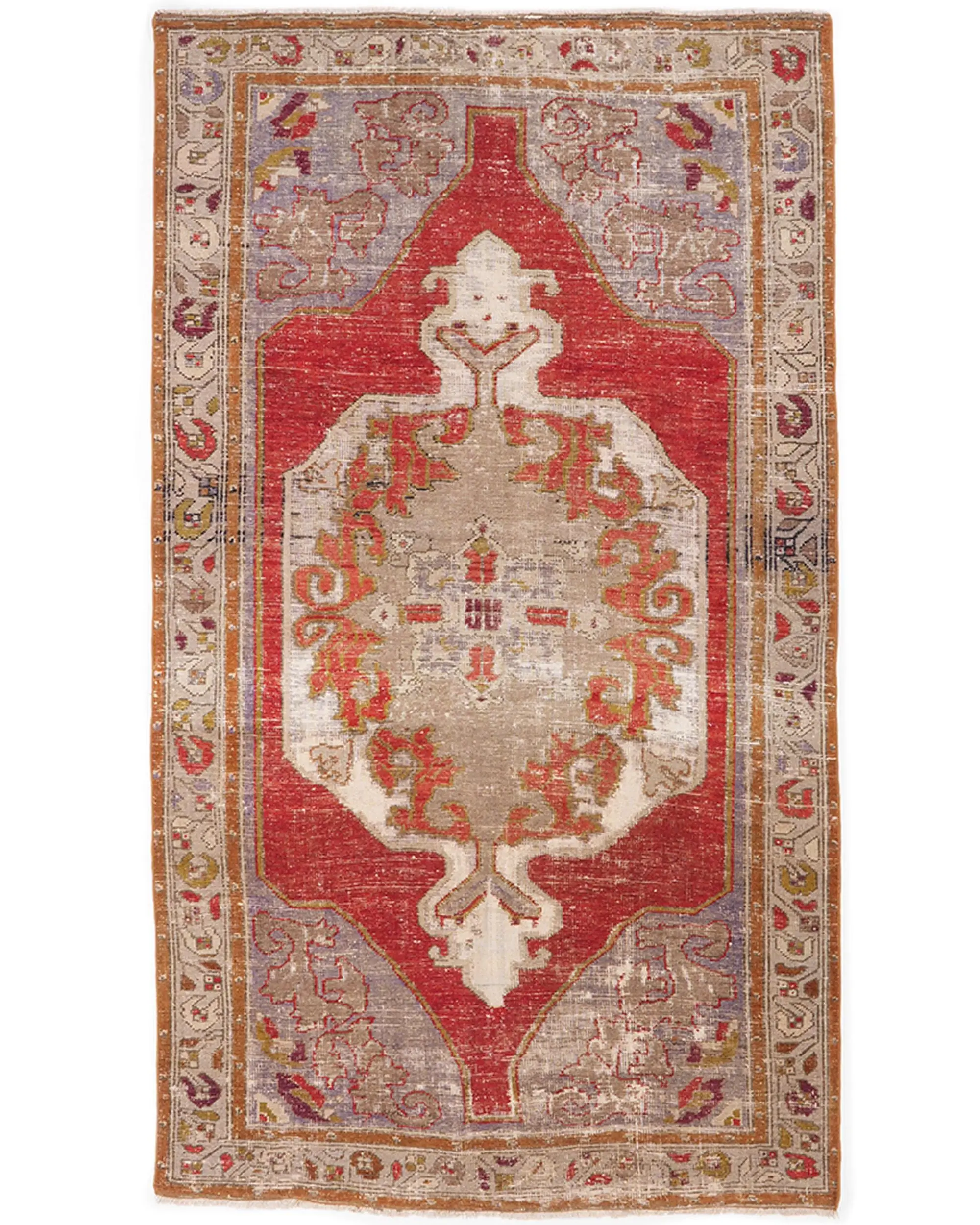 Türkischer Vintage-Teppich, 4,2 x 7,4 Fuß großer Teppich, rot-blauer Teppich mit Tiermuster - 1