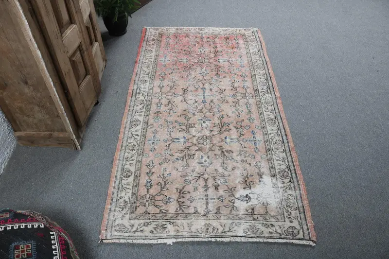 Alfombra turca de 3,2x6,2 pies, alfombra vintage Oushak, alfombra de lana roja - 1