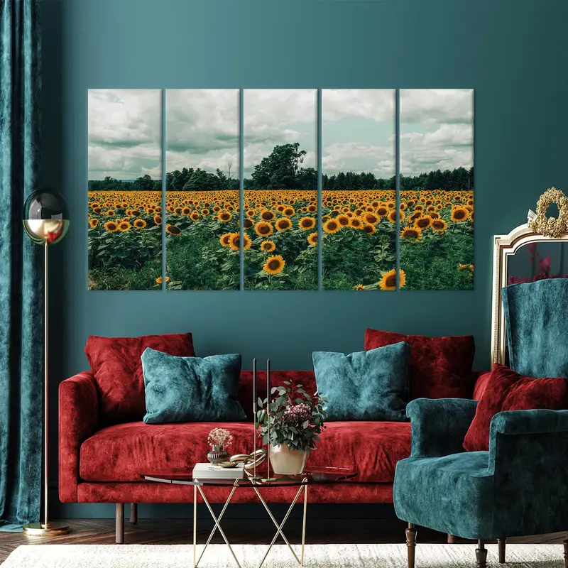 Sunflower Canvas Art, Field Landscape, Nature Landscape, Kitchen Art Decor, Modern Canvas Art, Trendy Wall Art, Wall Hanging Art, Modern Art - 5