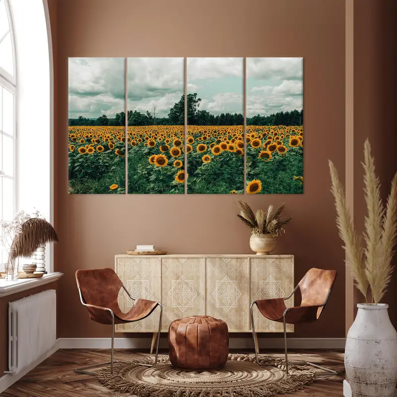 Sunflower Canvas Art, Field Landscape, Nature Landscape, Kitchen Art Decor, Modern Canvas Art, Trendy Wall Art, Wall Hanging Art, Modern Art - 2
