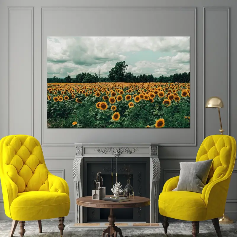 Sunflower Canvas Art, Field Landscape, Nature Landscape, Kitchen Art Decor, Modern Canvas Art, Trendy Wall Art, Wall Hanging Art, Modern Art - 1