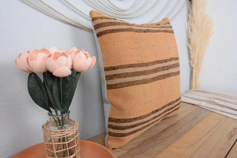 Turkish Kilim Pillow, 20x20 Orange Cushion, Pillow for Sofa, Pillow, Tapestry Cushion Case, Decorative Pillow Case, Turkish Pillow - 1