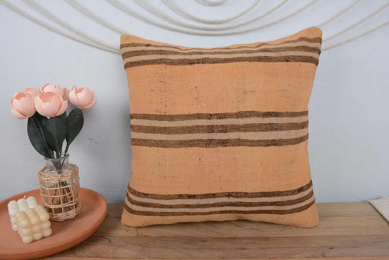 Turkish Kilim Pillow, 20x20 Orange Cushion, Pillow for Sofa, Pillow, Tapestry Cushion Case, Decorative Pillow Case, Turkish Pillow - 2