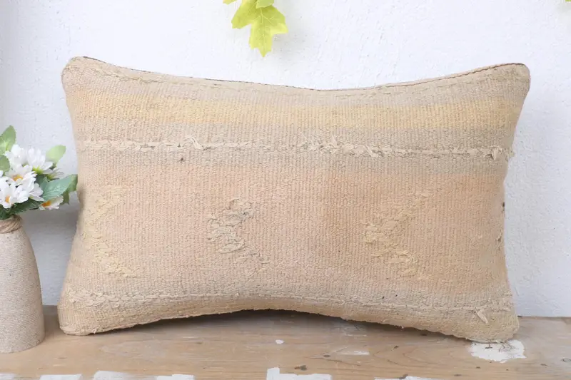 Handmade Pillow, 12x20 White Pillow Sham, Cushion, Gift Pillow, Handmade Kilim Cushion, Vintage Kilim Pillow, Accent Pillow Sham - 2