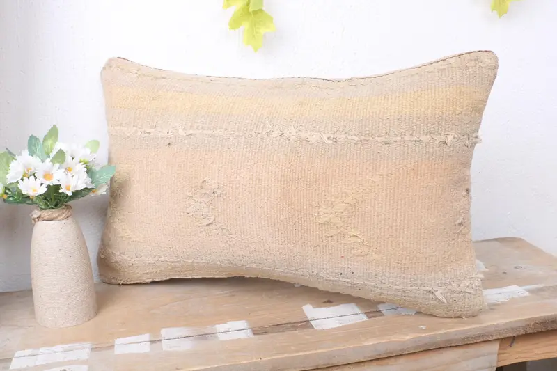Handmade Pillow, 12x20 White Pillow Sham, Cushion, Gift Pillow, Handmade Kilim Cushion, Vintage Kilim Pillow, Accent Pillow Sham - 4