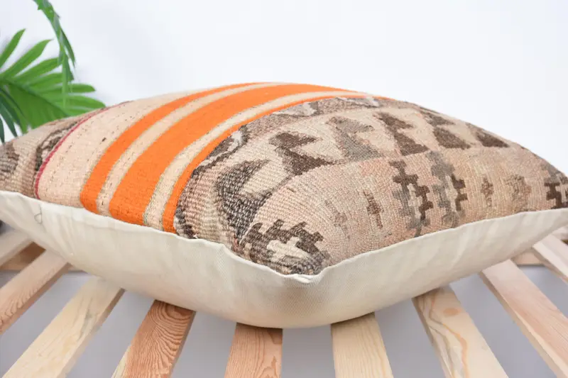 Turkish Pillow, Decorative Bolster Pillow Case, Antique Pillows, 20x20 Beige Pillow Sham, Pillow for Sofa, Cushion Cover - 6